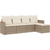 vidaXL 5-delige Loungeset met kussens poly rattan beige