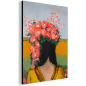 MuchoWow Aluminium schilderij 90x120 cm - Wanddecoratie metaal - Portret - Bloemen - Vrouw - Rood - Metalen muurdecoratie woonkamer - Decoratie industrieel - Foto op dibond - Industriële accessoires slaapkamer