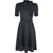 Voodoo Vixen - Rockabilly Midi-jurk - Posie Black Polka Dot Tie-neck Dress - M tot 4XL - voor Vrouwen - zwart - Maat L