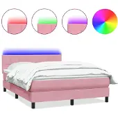 vidaXL Boxspring met matras en LED fluweel roze 160x220 cm