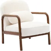 Sweeek Fauteuil met walnootkleurig hout en imitatiebonteffect Crème