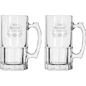 Libbey Gegraveerde set bierpullen 1ltr Just Married 10 years ago
