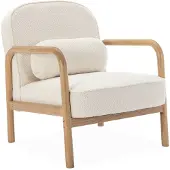 Sweeek Fauteuil met naturelkleurig hout en bouclé Crème