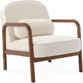 Sweeek Fauteuil met walnootkleurig hout en bouclé Crème