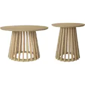 Sweeek Set van 2 ronde salontafels, eikenhoutkleurig tafelblad en dennenhouten poten, Ø40cm en Ø60cm