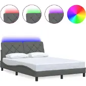 vidaXL Bedframe met LED zonder matras 140x190 cm stof donkergrijs