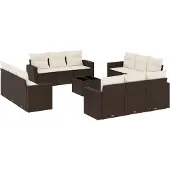 vidaXL 13-delige Loungeset met kussens poly rattan bruin
