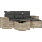 vidaXL 5-delige Loungeset met kussens poly rattan lichtgrijs