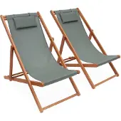 Sweeek Houten Stoelen - Creus - 2 geoliede Eucalyptus ligstoelen met Savannah hoofdsteunkussen