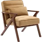 Sweeek Scandinavische fauteuil van hout en fluweel Camel