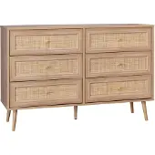 Sweeek - Ladekast met 6 lades houtdecor en rotan 120cm - bohème