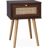 Sweeek Nachtkastje met hout en rietmotief, 1 lade Donker hout