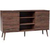 Sweeek Dressoir 2 schuifdeuren en planken gegroefde houtlook 140cm Walnoot