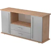 Hjh OFFICE PRO KAPA SB | Dressoir | met deuren + laden - Walnoot/Zilver Sideboard Chrome metaal handgreep