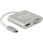 DeLOCK Premium USB-C naar HDMI en VGA splitter met DP Alt Mode (4K 30 Hz) / zilver - 0,10 meter