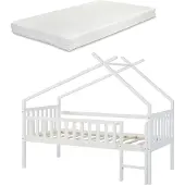 En.casa Kinderbed Sotkamo huisbed met matras 90x200 cm wit []