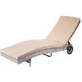 Mendler Ligstoel -D80, tuinligstoel Relax ligstoel, poly rotan ~ grijs, beige kussens