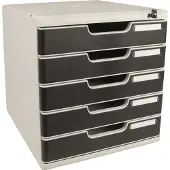 Exacompta Ladebox MODULO, formaat A4+, 5 afsluitbare lades, gesloten, verzonken greep & etikethouder, 2 sleutels, kunststof, grijs