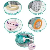 SES Creative - Tiny Talents - Olfi Knuffel Olifant - Sensorisch Speelgoed - met spiegel, knispervoet, bijtring en piepmuis - baby speelgoed