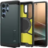 Spigen Tough Armor Hoesje Geschikt voor Samsung Galaxy S25 Ultra | Compatibel met MagSafe en Qi2 | Back Cover Militaire Standaard | Kickstand | Groen