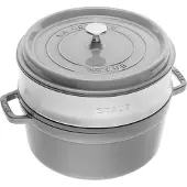 Staub braadpan - cocotte 26cm, 5,2L, grijs met stoominzet