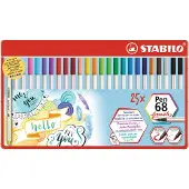 Stabilo Premium Fibre-Tip Pen Pen 68 penseel - Blik met 25-19 verschillende kleuren