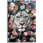 Reinders! Artprint leeuw bloemenkrans - planten - in vrolijke kleuren