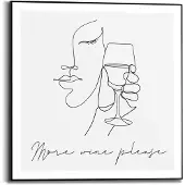Praxis Schilderij Geniet Lijntekening - Wijn - Glas - Abstract - Slim Frame 50 X 50 Cm Mdf Zwart-wit
