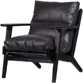 Woood Houston Fauteuil - Leer- Zwart - 86x71x71