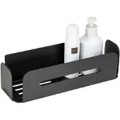 Wenko Turbo-Loc Doucherek Bivio mat zwart aluminium 30x10cm - Badrek - Douchemand - Bevestigen zonder boren - Zelfklevend - Afgeronde hoeken