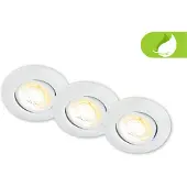 Briloner Klira inbouwlamp, wit, Ø 9 cm, draaibaar, 3 stuks, wit / opaal, Woon-/ Eetkamer, Kunststof, Modern