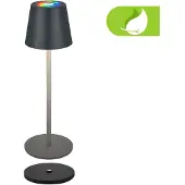 B.K.Licht BRILONER Cilano - Oplaadbare RGBW Tafellamp - snoerloze lamp - dimbaar - voor buiten en binnen - met oplaadstation - 36 x Ø10.5 cm - antraciet