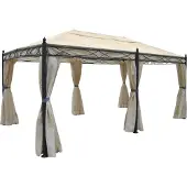 Mendler Pergola Cadiz, paviljoen, stevig 7cm frame 5x3m ~ crème met zijwand + muggengaas