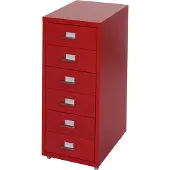 MCW Ladekast, ladekast op wielen, stalen ladekast, 69x28x41cm 6 laden ~ rood