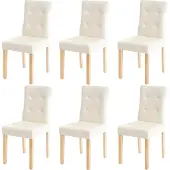 MCW Set van 6 eetkamerstoelen -E58, stoel eetkamerstoelen ~ kunstleer crème, lichtgekleurde poten