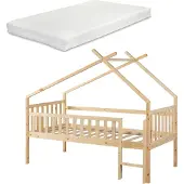 En.casa Kinderbed Sotkamo huisbed met matras 90x200 cm naturel []