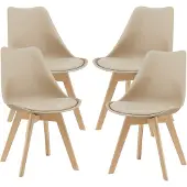 En.casa Eetkamerstoel Dubrovnik set van 4 kunstleer en beuken beige