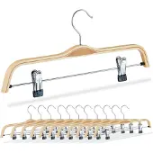 Relaxdays broekhangers - set van 12 - verstelbare klemmen - 37,5 cm breed - hout & metaal
