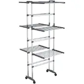 vidaXL Droogrek 3-laags met wieltjes 60x70x129 cm zilverkleurig