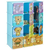 Relaxdays kinderkast met diermotieven - kinderkamer kledingkast - kunststof klikverbinding blauw