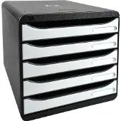 Exacompta Ladebox BIG-BOX PLUS, A4+ formaat, 5 halfopen laden met uittrekstop, verzonken greep & etikethouder, zwart-wit