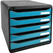 Exacompta ECOBlack Ladekastje Kunststof Turkoois, zwart 5 Lades 27,8 x 34,7 x 27,1 cm