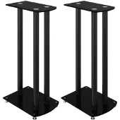 vidaXL Luidsprekerstandaards 2 st 3 pijlers gehard glas zwart