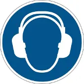 Durable Duurzaam bord, rond, voor binnengebruik, motief "Gebruik gehoorbescherming", EN ISO 7010, zelfklevend, blauw-wit, 1 stuk