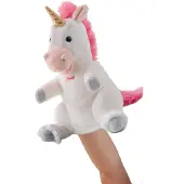 Trudi Puppets Handpop Eenhoorn 30 cm - Hoge kwaliteit pluche knuffel - Knuffeldier voor jongens en meisjes - Wit Roze - 17x30x17 cm maat S