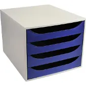 Exacompta ECOBOX ladebox 4 laden middernachtblauw, A4/A4+, open front, stil, veiligheidsstop