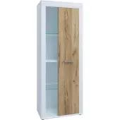 VCM Usilo vitrinekast 1 deur wit, eik decor.