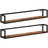 vidaXL Wandschappen 2 st 110x17x17 cm massief acaciahout en ijzer