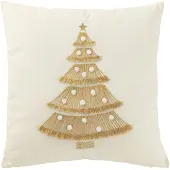 J-Line sierkussen kerstboom wit/doré - katoen - 45 x 45 x 12 cm