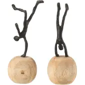 J-Line Figuur staand op voet mango hout/aluminium zwart assortiment van 2